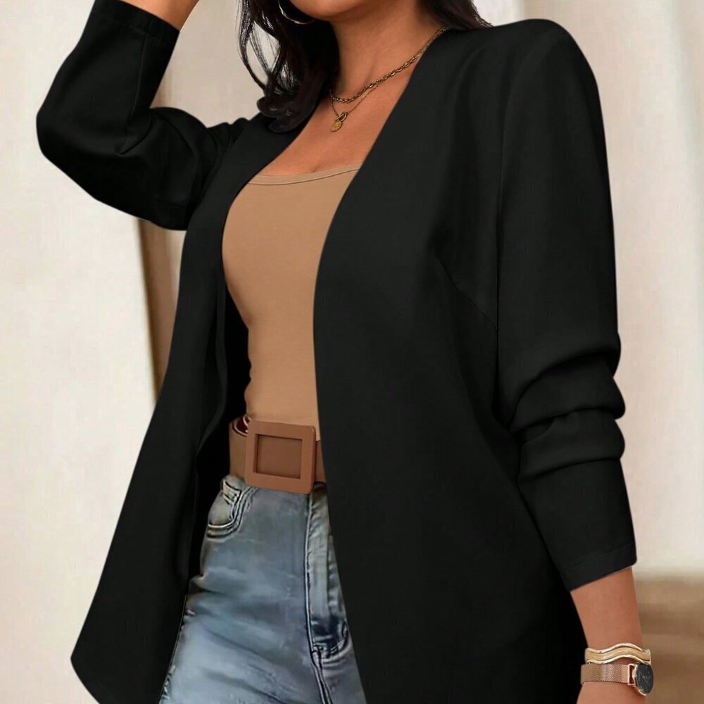 Black Casual Women's Plus Size Long Sleeve Blazer